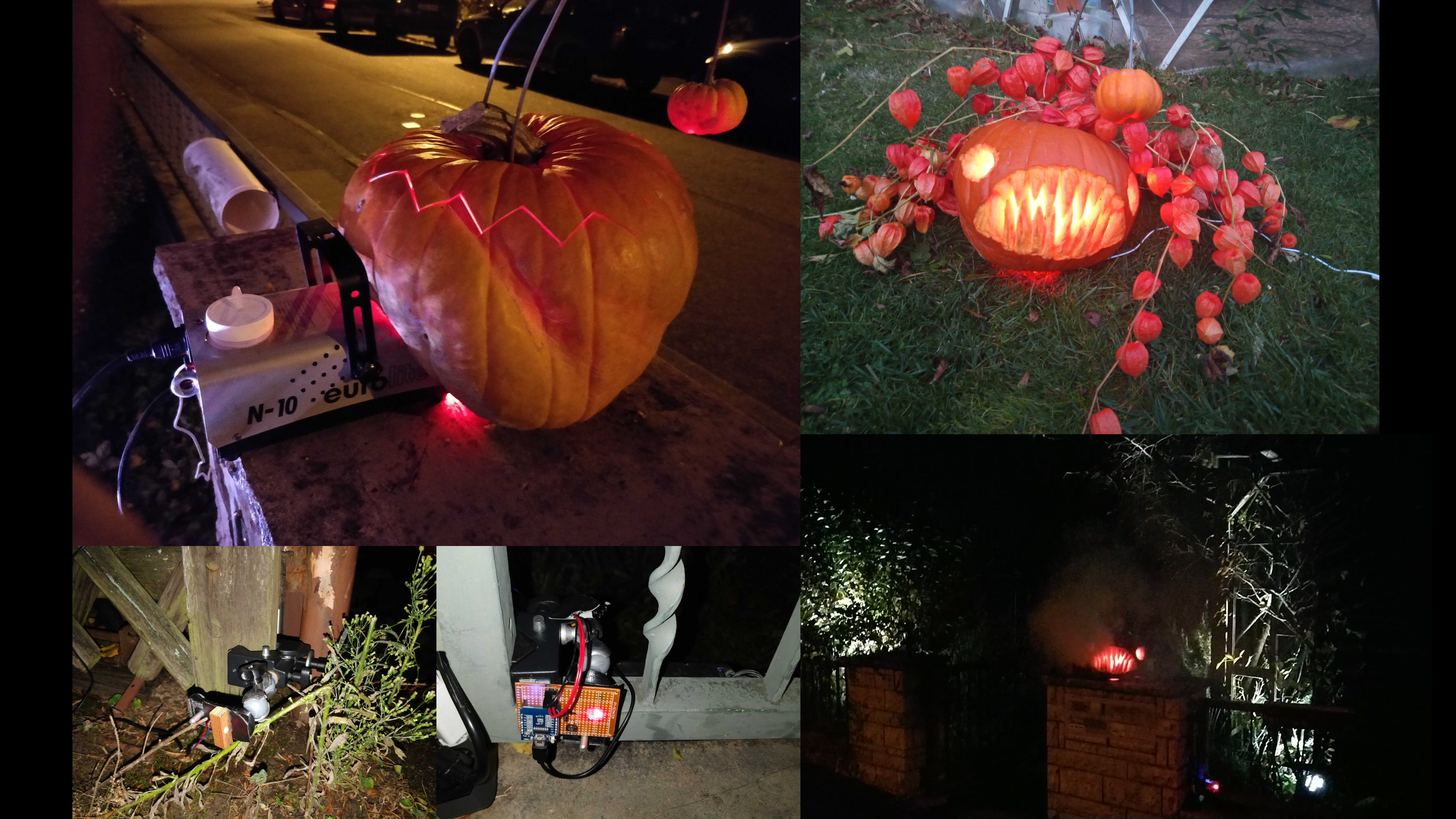 Das ist ein kleines Sideproject zu Halloween, bei dem wir eine Nebelmaschine und eine Lichtshow getriggert haben, wenn jemand über die Straße gelaufen ist.
